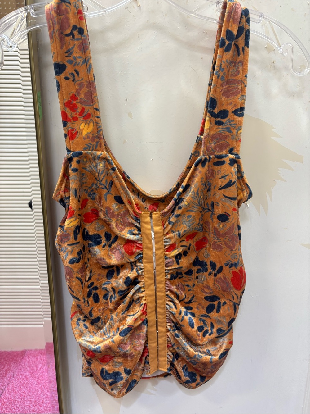 Free People Floral Velvet Tank in Mustard with Navy & Red Accents